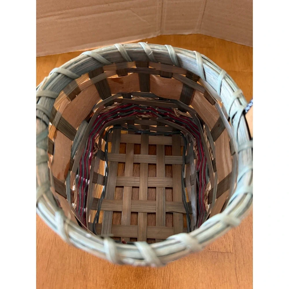 Nautical Woven Splint Basket Hand Painted Lighthouse Sailboat Anchor Decor